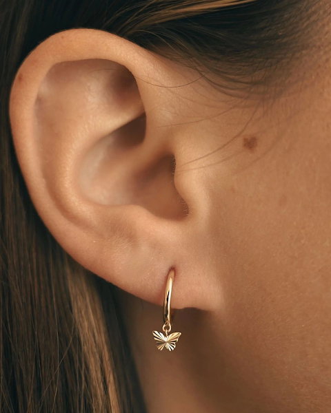 Delicate Butterfly 925 Sterling Silver Gold-Plated Hoop Earrings