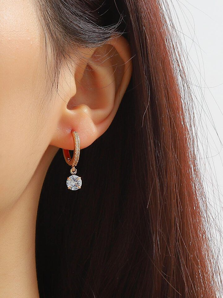 Classic Solitaire Drop 925 Sterling Silver Hoop Earrings