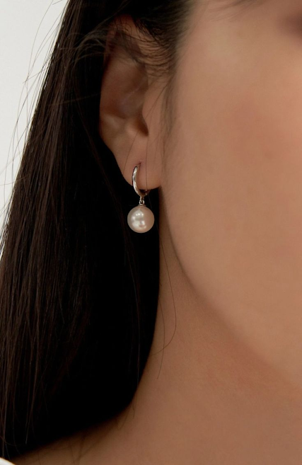 Sterling Silver 925 Pearl Drop Hoop Earring